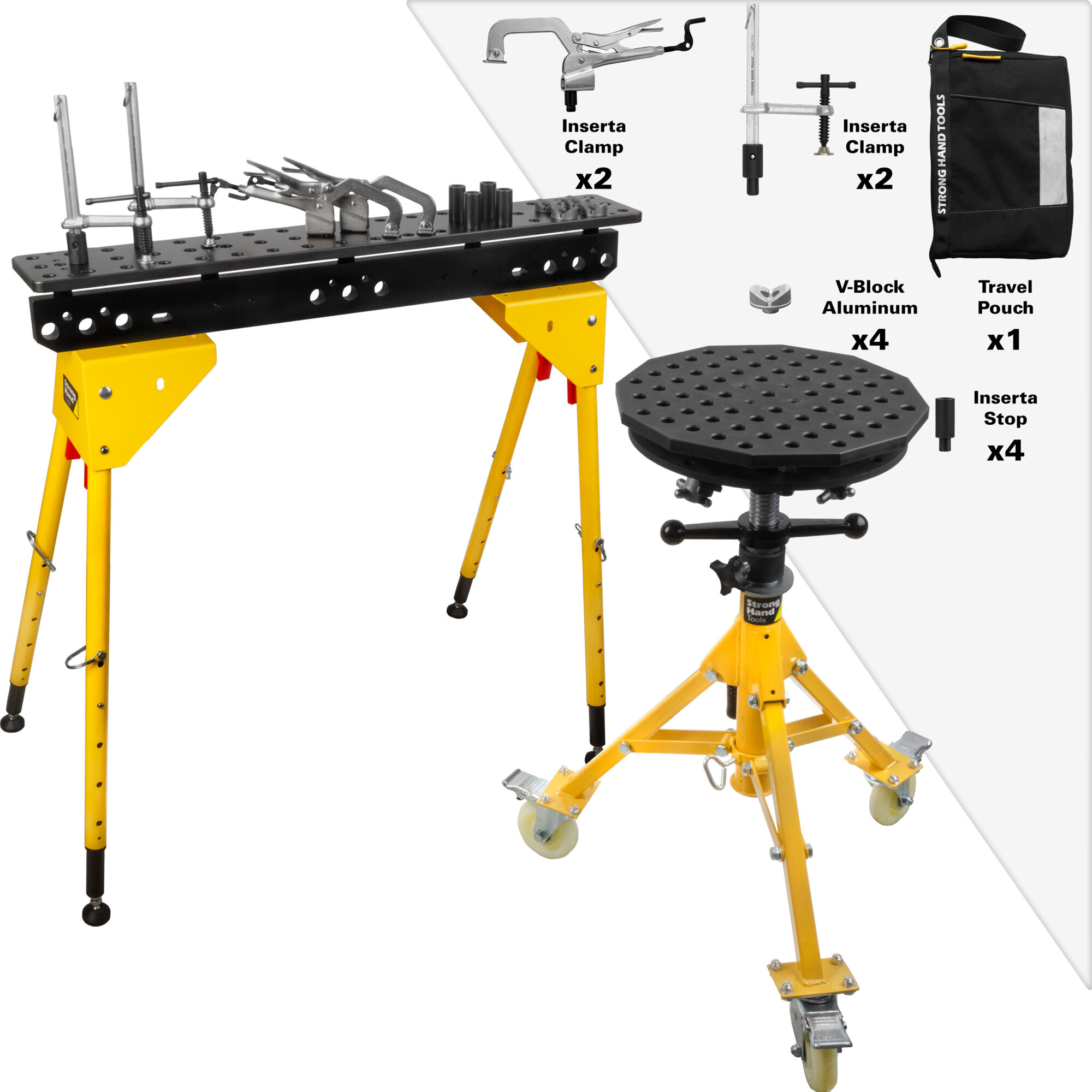Strong Hand Tools Adjustable Heavy-Duty Leg Sawhorse and Caster Tripod Pack, Model# TSBA14C-2PK